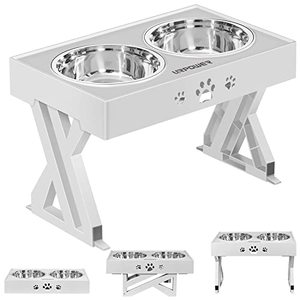 lot 60734 image: URPOWER Elevated Dog Bowls Adjustable Raised Dog Bowl with 2 Stainless Steel 1.5L Dog Food Bowls Stand Non-Slip No Spill Dog Dish Adjusts to 3 Heights 2.8�, 8�, 12�for Small Medium Large Dogs and Cats