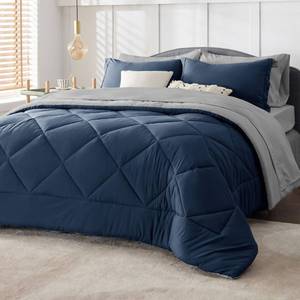 lot 60740 image: Bedsure Navy California King Comforter Set - 7 Pieces Reversible Bed Set, Bed in a Bag Cal King with Comforters, Sheets, Pillowcases & Shams