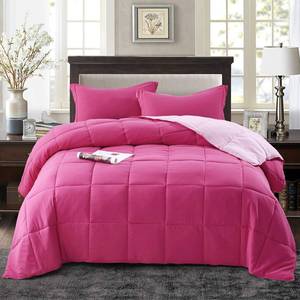 lot 60742 image: HIG 3pc Down Alternative Comforter Set - All Season Reversible Comforter with Sham - Quilted Duvet Insert with Corner Tabs - Box Stitched - Super Soft, Fluffy (TwinTwin XL, Pink)