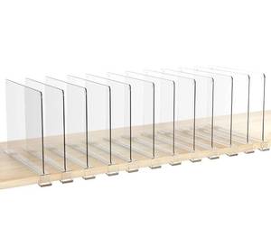 lot 60746 image: HBlife 12 Pcs Clear Acrylic Shelf Dividers, Vertical Purse Organizer for Closet Perfect for Sweater, Shirts, Handbags in Bedroom and Kitchen, Closet Separators for Organization Cabinet