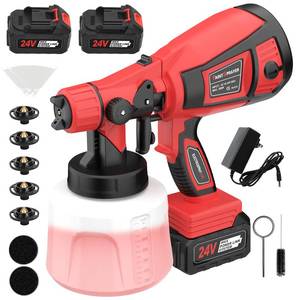 lot 60747 image: Paint Sprayer, 400W Electric Spray Paint Gun, with 5 Copper Nozzles, Paint Sprayers for Home Interior (Red)