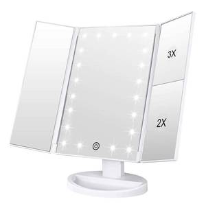 lot 60751 image: WEILY Tabletop Mount Makeup Mirror with 21 LED Lights,Two Power Supply, Touch Screen and 1x2x3x Magnification Tri-Fold Vanity Mirror, Gift for Women(White)