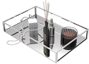 lot 62204 image: Cq acrylic Decorative Tray,Silver Mirror Tray for Jewelry,Bathroom Vanity Tray,Jewelry Tray Storage Organizer Makeup Tray for Vanity and Dresser,Pack of 1