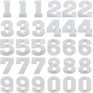lot 62215 image: 30 Pieces Numbers Patches Iron on Numbers Patches 0-9 Number Decorative Repair Patches Sew on Embroidered Applique Patches for Baseball Football Jean Hat Jacket Shirts (White,3 Inches)