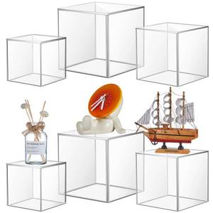 lot 62218 image: Kigley 6 Pcs Acrylic Boxes for Display, 4x4, 5x5, 6x6, Small Square Clear Cube Nesting Riser Showcase Crystal Cupcake Stand Pedestal Organizer Base for Food Jewelry Display, 5 Sides
