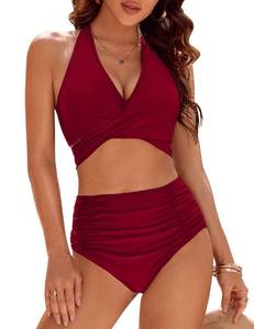 lot 62228 image: Blooming Jelly Tummy Control Swimsuits for Women Modest High Waisted Bikini 2 Piece Swimsuit (X-Large, Wine Red)