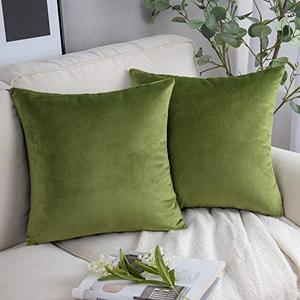 lot 62231 image: Phantoscope Pack of 2 Velvet Decorative Throw Decorative Pillow Cover Soft Solid Square Cushion Case for Couch Green 26 x 26 inches 65 x 65 cm