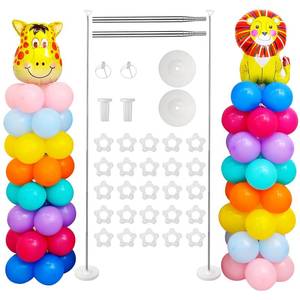 lot 62247 image: Voircoloria 2 Sets Balloon Stand Kit, Adjustable Height Balloon Column Kit for Floor with Metal Telescopic Pillar for Table Graduation Birthday Baby Shower Gender Reveal Party Decorations