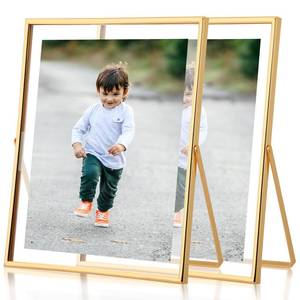 lot 62248 image: Fixwal Gold Frame Floating Picture Frame Set of 2, 8 x 10 Tempered Glass Frame, for Tabletop Display, Gold Metal Display Frame, for Multi Size Photos Including 6 x 8,5 x 7