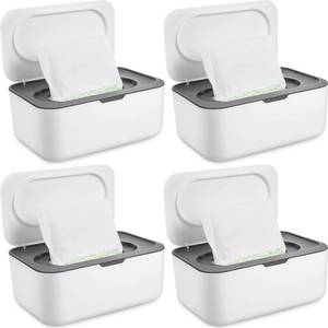 lot 62532 image: 4 Pieces Wipes Dispenser Baby Wipes Case Container Case Wet Wipe Holder with Sealing Design Refillable Baby Wipe Dispenser Easy Open and Close (Gray)