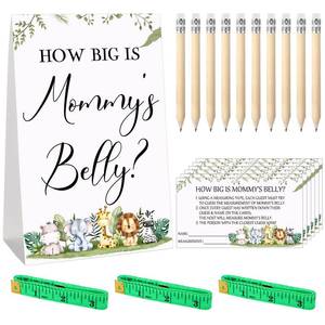 lot 62545 image: Sabary 64 Pcs Guess Baby Shower Games Include How Big Is Mommys Belly Sign Measure Baby Bump Game and 50 Guessing Cards with 10 Pencils 3 Measuring Tapes for Baby Shower Party(Animal)