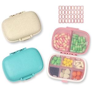 lot 62548 image: 3 Pack Pill Organizer Travel - Daily Pill Box Organizer, 8 Compartments Portable Pill Case, Pocket Pharmacy with Labels, Moisture Proof Medicine Organizer, Pill Container to Hold Vitamin, Fish Oil