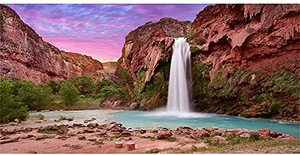 lot 62571 image: AWERT 48x24 inches Reptile Habitat Background Sunset Mountain Waterfall Terrarium Background Durable Polyester Background