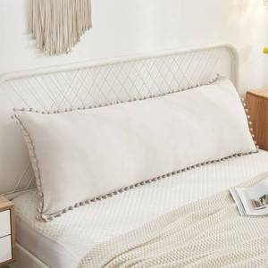lot 62573 image: 20x54inches Boho Chic Pom Poms Fringe Decor Body Pillow Case Cover with Pocket Closure(Body,Beige Gray)