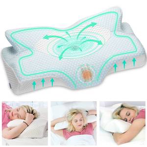 lot 62577 image: Elviros Cervical Memory Foam Pillow, Contour Pillows for Neck and Shoulder Pain, Ergonomic Orthopedic Sleeping Neck Contoured Support Pillow for Side, Back and Stomach Sleepers (Blue-L&Soft)