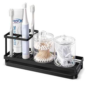 lot 62591 image: MYITYARD Toothbrush Holders for Bathrooms, 4 Slots Rustproof Metal Tooth Brushing Organizer with Drainage, Electric Tooth Brush Toothpaste Holder for Bathroom Countertop, Black