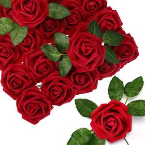 lot 62594 image: 150 Pieces Artificial Roses Bulks Fake Roses Flowers for DIY Wedding Bouquets Valentines Day Party Holiday Baby Shower Home Decorations (Wine Red)