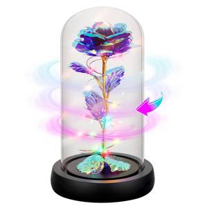 lot 62597 image: Childom Rotating Birthday Gifts for Women,Mothers Day Rose Gifts,Light Up Rose in Glass Dome,Spinning Colorful Purple Rose Flower Gifts for Mom From Daughter,Wife, Anniversary,Graduation Gift,Mom Gift
