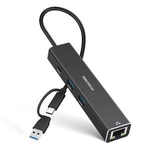 lot 62603 image: USB to Ethernet Adapter, RSHTECH USB 3.2 Gen 2 Hub with RJ45 Gigabit Ethernet, 10Gbps USB-C and 2 USB-A Data Ports, Aluminum USB Type C to LAN Network Adapter Splitter for Laptop and PC, RSH-ST310