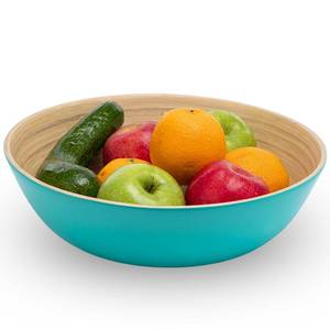 lot 62606 image: CLAYNIX Bamboo Salad Bowl, Large Serving Bowl or Chip Bowl for Party Snacks, Lightweight Popcorn Bowl, Large Serving Bowl or Chip Bowl for Party Snacks 12 Inch (Turquoise) BOTTOM DAMAGED