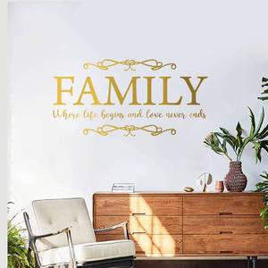 lot 62607 image: Family Quote Design Life and Love Wall Decor Sticker Mural for Home Kitchen Living Room Removable Decal BK044 (M 90x45cm, Gold)