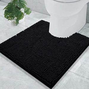 lot 62608 image: smiry Chenille U-Shaped Toilet Bathroom Rugs, Soft Absorbent Non-Slip Contoured Rugs, Machine Washable Contour Bath Mats for Bathroom Toilet (20x20, Black)