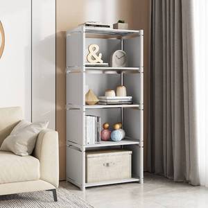 lot 62609 image: RIIPOO Versatile 4-Cube Storage Organizer Shelves for Bedroom Closet, Space-Saving 5-Layer Bookshelf  Compact Bookcase Unit Ideal for Small Spaces