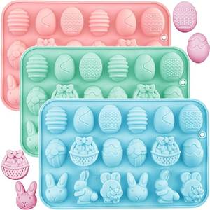 lot 62613 image: Easter Chocolate Molds Silicone 3 PCS, Easter Bunny Egg Gummy Candy Silicone Molds for Wax Melts Resin Ice Cube Jelly