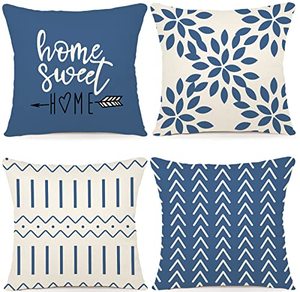 lot 62625 image: YCOLL Pillow Covers, Modern Sofa Throw Pillow Cover, Decorative Outdoor Linen Fabric Pillow Case for Couch Bed Car 45x45cm for Home (Light Blue, 18x18,Set of 4)