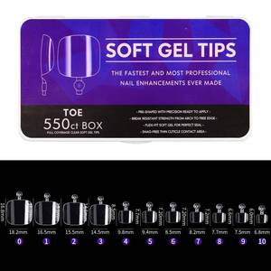 lot 62629 image: Cycullinyt Toe Nail Tips, Full Cover Clear Soft Gel Tips, Toe False Nail Tips for Acrylic Nails Extension with Box, 550PCS, 11 Sizes(Style 15)