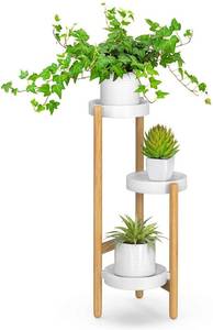 lot 62644 image: Wisuce Bamboo Plant Stands Indoor, 3 Tier Plant Stand Tall Corner Plant Stand Holder & Plant Display Rack for Outdoor Garden Indoor Home (3 Tier -1)