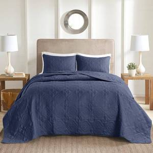 lot 62646 image: 510 DESIGN Oakley Reversible Quilt Set - Luxe Stitching Design, All Season, Lightweight Coverlet Bedspread Bedding, Matching Shams, Oversized KingCal King(120x118), Navy 3 Piece