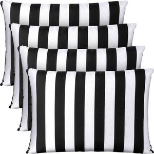 lot 62650 image: Burbell Outdoor Lumbar Throw Pillows Set of 4 (20 x14) Outdoor Lumbar Pillows Waterproof with Insert Outdoor Throw Pillows Set for Patio Terrace Living Room Coach Sofa Use(Black White, Striped)