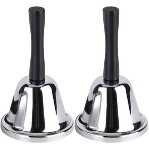lot 62651 image: MROCO Loud Hand Bell, 2 Pack Silver Steel Hand Bells for Adults, Dinner Bells for Inside Classroom Bell, for Food Line, Alarm, Jingles, Ringing