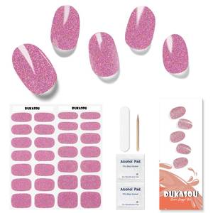 lot 62655 image: DUKASOU Semi Cured Gel Nail Strips, 28pcs Laser Flash Powder Gel Nail Strips Need UV Light, Gel Nail Stickers Full Nail Wraps for Women Girls Kids DIY, Includes Prep Pads, Nail File & Wood Stick