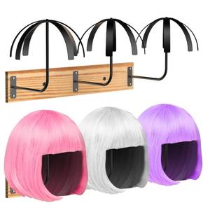 lot 62657 image: Yumkfoi Hanging Wig Stand for Multiple Wigs, 6 PCS Wall Mounted Wig Hanger Holder, Durable Wig Storage Organizer Rack for Wig Display, Storage, Styling, Drying (Carbon Steel and Wood)