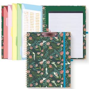 lot 62663 image: HAUTOCO Clipboard Folio with Refillable Notepad for Letter Size (11 x 8.5), 5 Dividers with 10 Pockets, Elastic Pen Holder and File Folder Labels, Spiral Nurse Clipboard Artboard(Flower Bird)