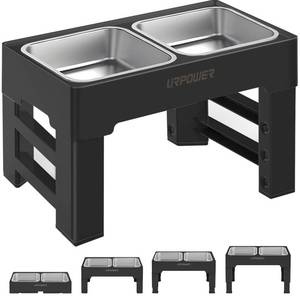lot 62665 image: URPOWER Elevated Dog Bowls 4 Height Adjustable Raised Dog Bowl with 2 Large Capacity Stainless Steel Dog Food Bowls and Dog Water Bowl Non-Slip Dog Bowl Stand for Small Medium Large Dogs and Pets