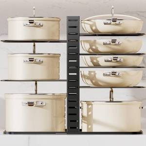 lot 62667 image: Pantasia Pots and Pans Organizer - Truly Balanced, 8-Tier Adjustable LIGHTWEIGHT Pots and Pans Rack Organizer for Cabinet, Frying Pan, Bakeware, Lid, Dishes, Kitchen Organizers and Storage