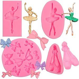 lot 62668 image: Ballet Dancer Shoes Silicone Mold 4 Pcs, Dancing Girl Shape Silicone Mold Bow Chocolate Fondant Moldfor Cake Decoration Candy Sugar Cupcake Topper Cake Pop Popsicle Polymer Clay Crafts