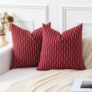lot 62672 image: Kevin Textile Pack of 2 Farmhouse Throw Pillow Covers Linen Decorative Pillow Cases for Couch Bed and Chair, Burgundy 16 x 16 inches 40 x 40 cm