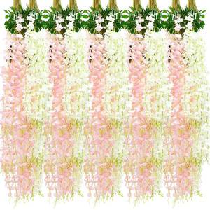 lot 62680 image: Artificial Wisteria Hanging Flowers 3.6 ft Artificial Fake Wisteria Vine Rattan Hanging Garland Silk Flowers String for Wall Home Wedding Party Greenery Decorations (Pink, White,24 Pcs)