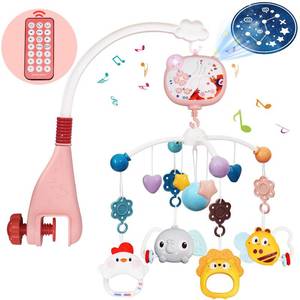 lot 62682 image: HCFJEH Baby Crib Mobile with Music and Lights,Crib Bumpers Toys with Remote Control, Rotation, Moon and Star Projection,Baby Mobile Toy for 0 1 2 3 Boys Girls Gift (Pink)