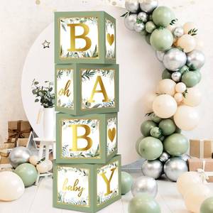 lot 62687 image: RUBFAC Sage Green Baby Boxes with Letters for Baby Shower, 4pcs Safari Baby Shower Decorations for Boy Girl Balloon Boxes Gender Reveal Baby Shower Birthday Party Favors