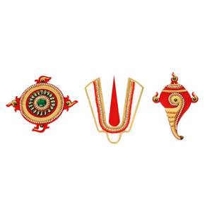 lot 62692 image: Decorative Ganesh ji Shubh Labh Shankh Chakra Namah of Lord Vishnu Tirupati Balaji Tilak Rangoli Sticker for Indian Traditional Door Wall Handcrafted Shubh Labh Main Door Temple Home Decor(Size-4)