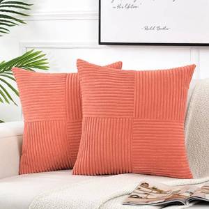 lot 62695 image: Fancy Homi 2 Packs Coral Euro Decorative Throw Pillow Covers 26x26 Inch for Living Room Couch Bed, Farmhouse Boho Home Decor, Soft Corss Corduroy Patchwork Textured Square Peach Cushion Case 66x66 cm