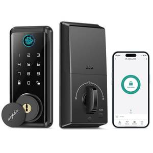 lot 62710 image: Keyless Entry Door Lock with App Control, 100 Code Fingerprint Smart Door Lock, Electronic Keypad Deadbolt, APP, Code, Key, Auto-Lock, IP54 Waterproof, Easy to Install, Zinc Alloy
