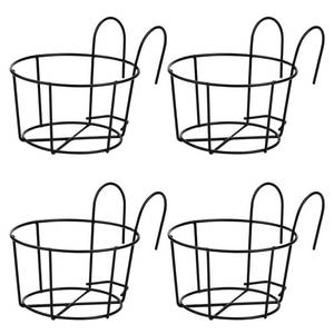 lot 62712 image: FIREBOOMOON 4 Pack Round Metal Hanging Railing Planters,Hanging Railing Planter Flower Pot Holder Basket Iron Art Rack Fence Shelf Container for Balcony,Garden,Indoor and Outdoor (Black)