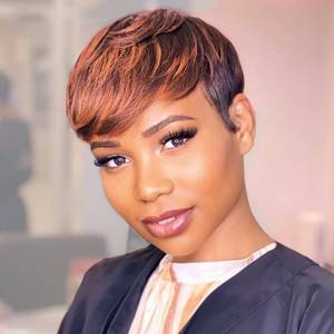 lot 62719 image: ZHENLISI Short Pixie Cut Wigs Ombre Color Brown Brazilian Human Hair Wig for Black Women Color Golden Brown Fluffy Natural Daily Wig