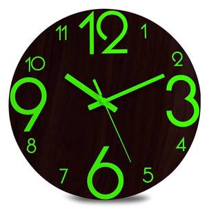 lot 62723 image: Plumeet Luminous Wall Clock - 12 Non-Ticking Silent Wooden Clocks with Night Light - Large Decorative Wall Clock for Kitchen Office Bedroom,Battery Operated (Brown Face)